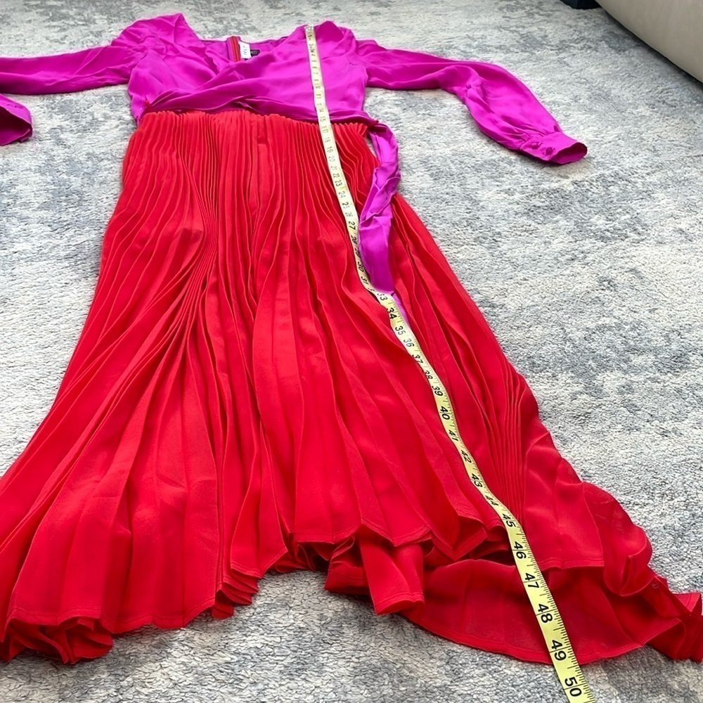DELFI Collective Camille Dress Pink Red Long Sleeve Pleated Midi Sz XS - Picture 10 of 16